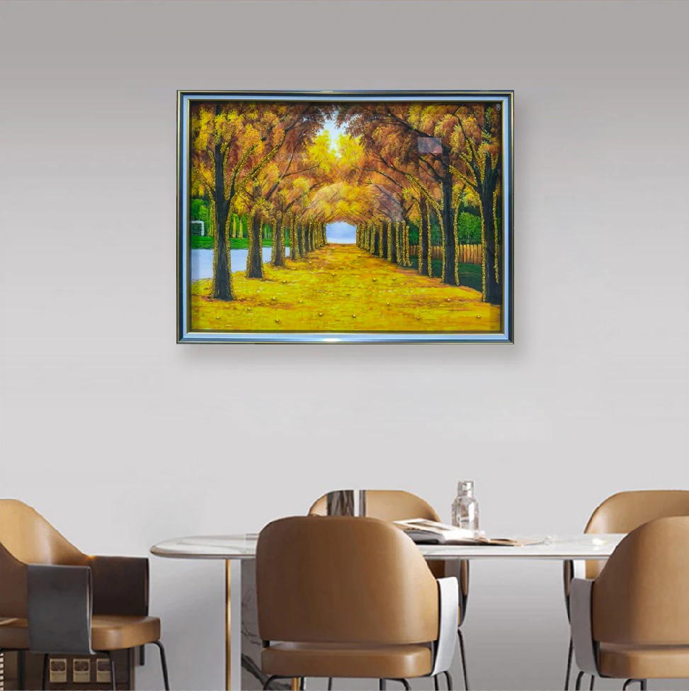 钢化玻璃【黄金满地】卧室床头装饰画轻奢背景墙挂画壁画横版8060