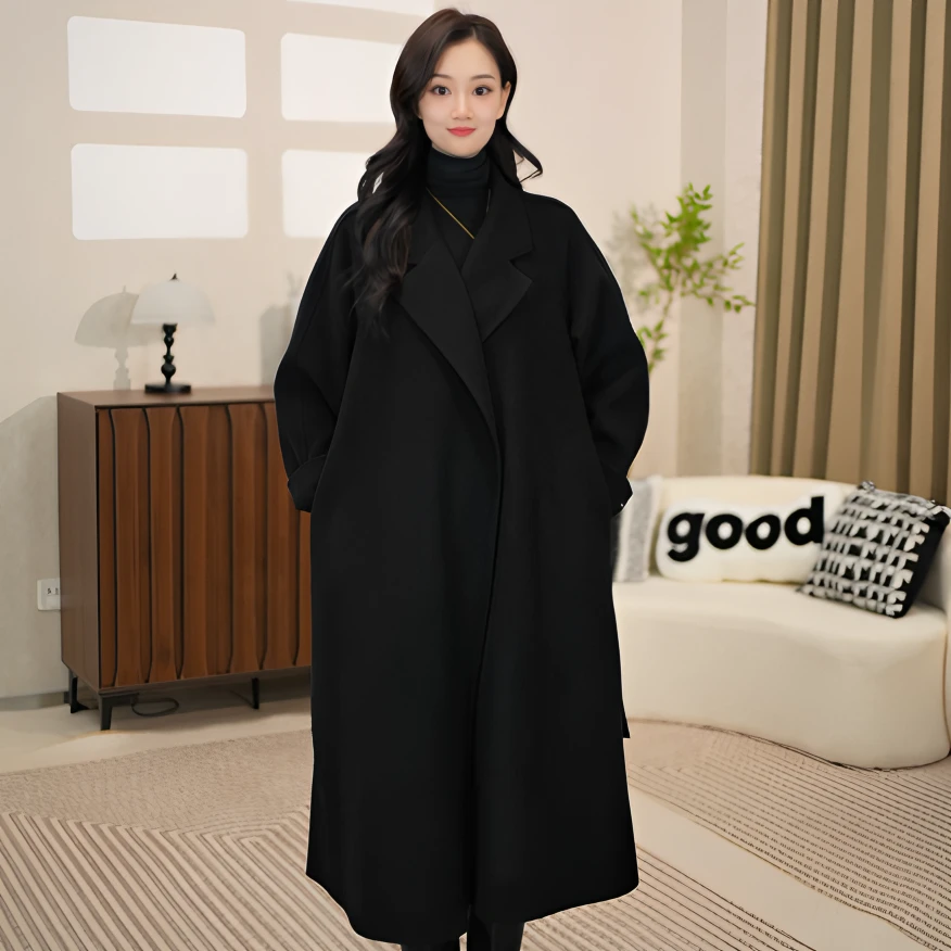 秋冬新款双面绒大衣中长款宽松加厚2025年女款流行外套秋冬