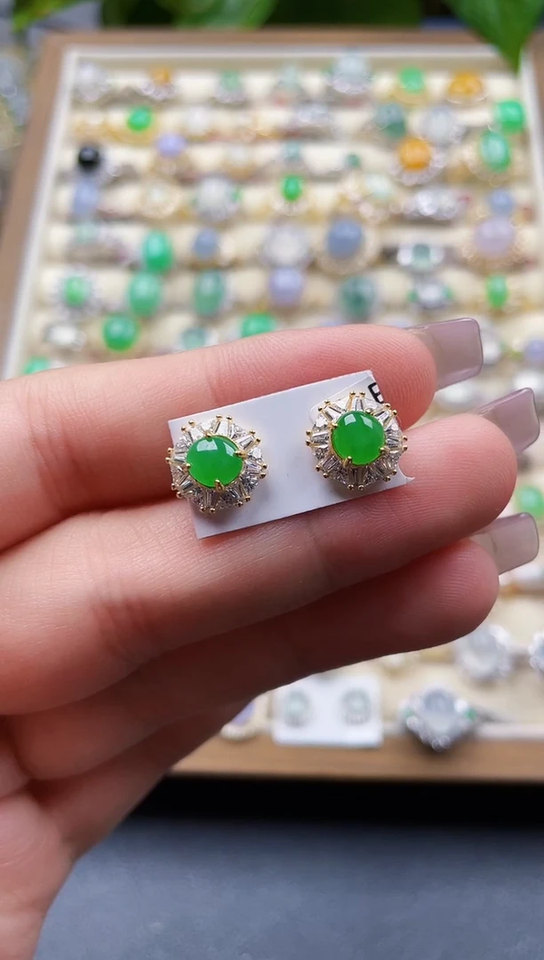 银S925镶嵌翡翠耳饰108