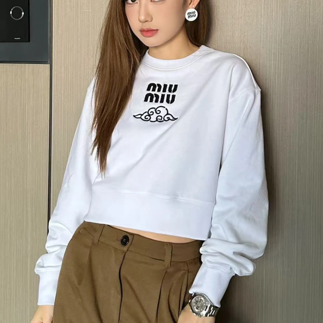 全新未使用 MIU MIU/缪缪 印花短款圆领长袖卫衣/S