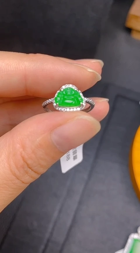 翡翠戒指银S925镶嵌佛公