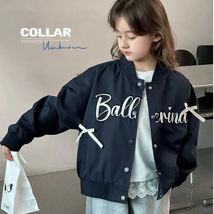 女童外套2025春季新款儿童蝴蝶结字母棒球服中大童韩系春装上衣潮
