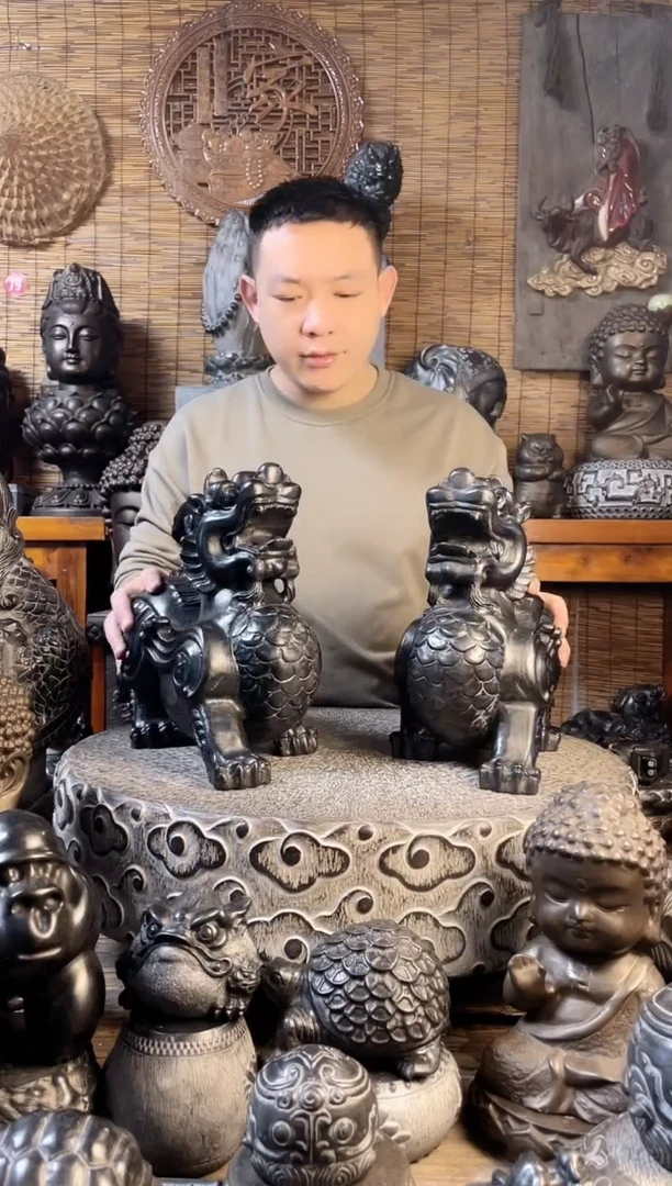 【闪购商品】40飞天貔貅一对天然青石雕刻