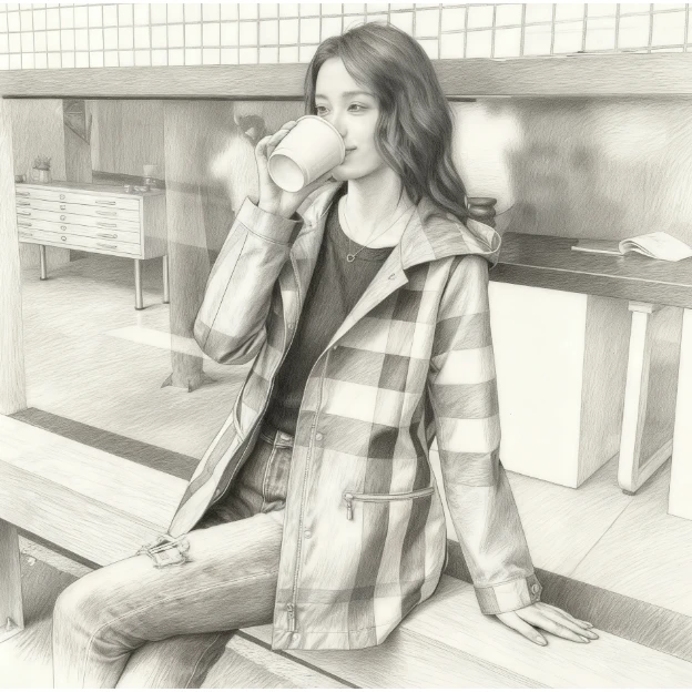 下摆圆弧大格子风衣外套177517