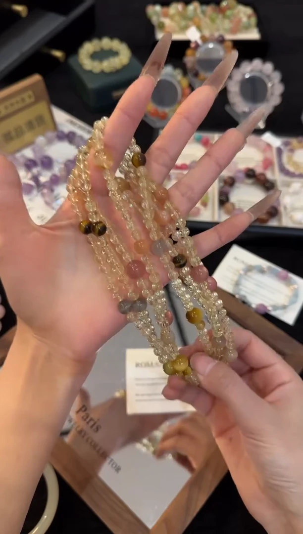 合金手链水晶黄水晶双圈手链x3360