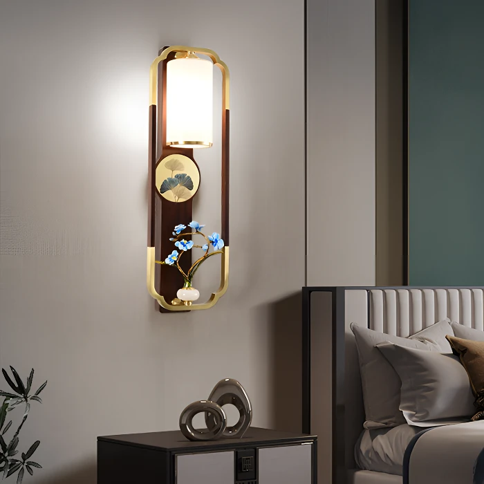 新中式实木壁灯全铜大气长条客厅背景墙灯复古中国风卧室床头灯