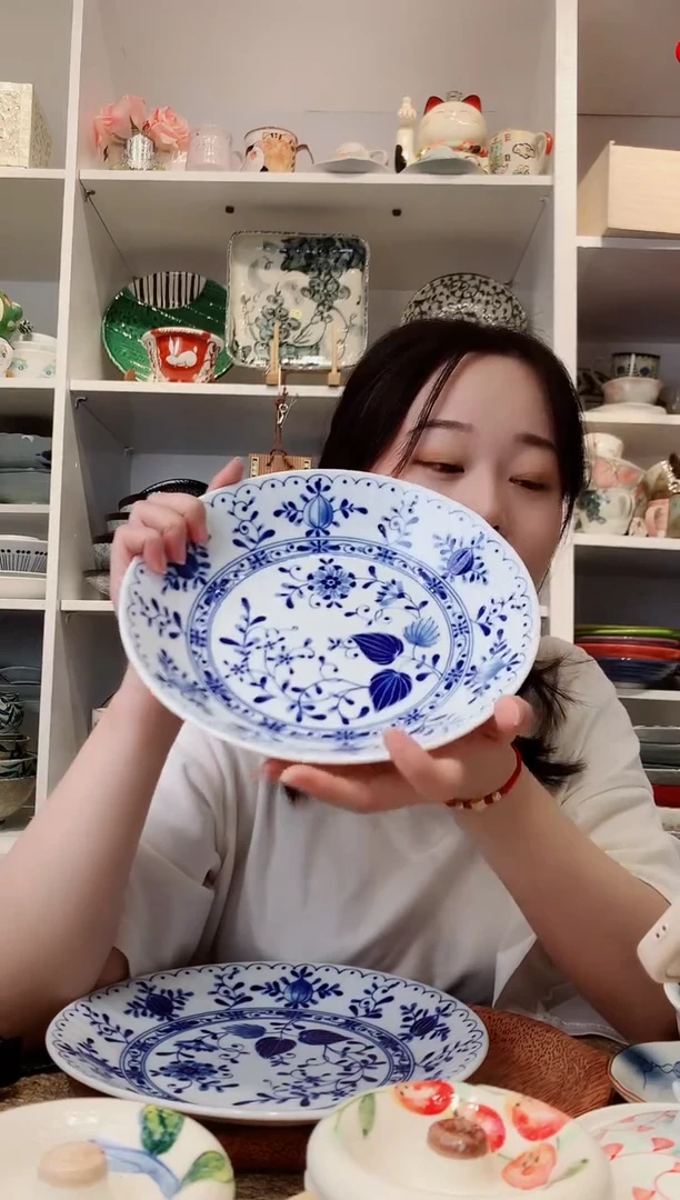 陶瓷美浓烧浪漫青花大深盘22cm