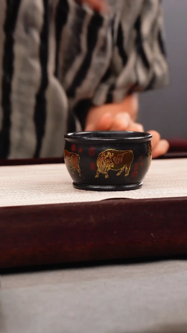 茶壶紫砂原矿石黄 五牛杯