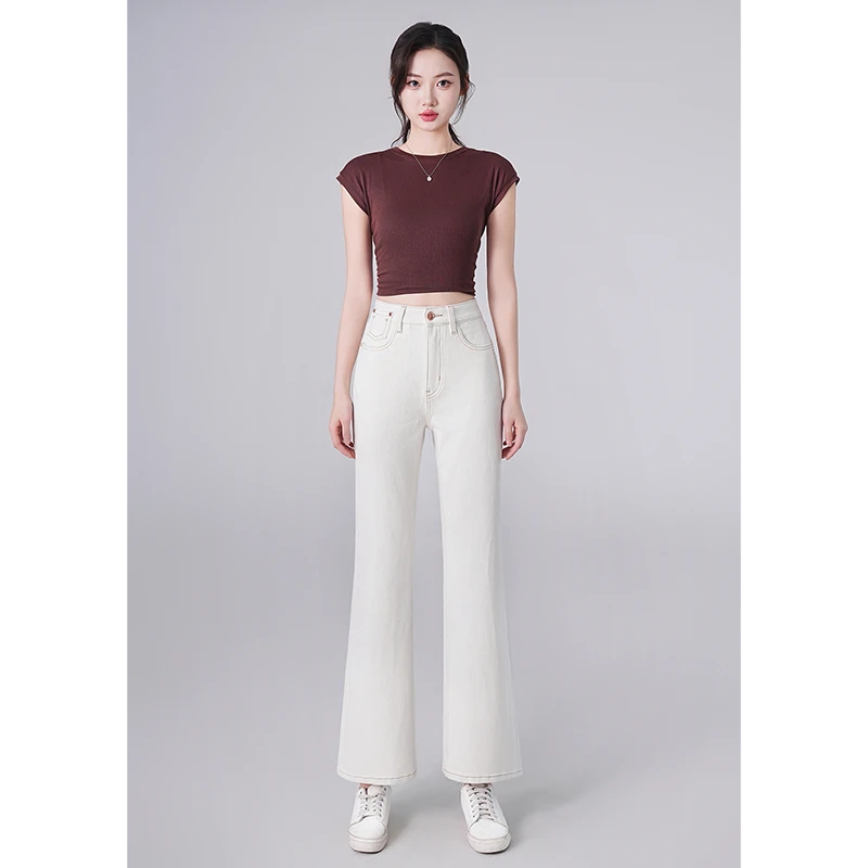 悉妍 原创小个子高腰微喇牛仔裤九分裤白色修身显瘦休闲时尚736