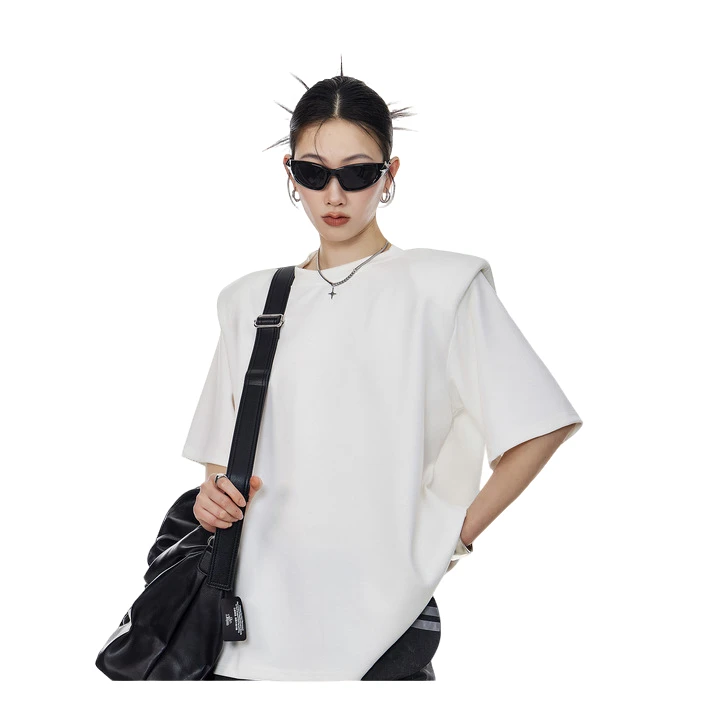 ICHMODE美式复古正肩短袖T恤宽松上衣运动白色时尚休闲夏季简约