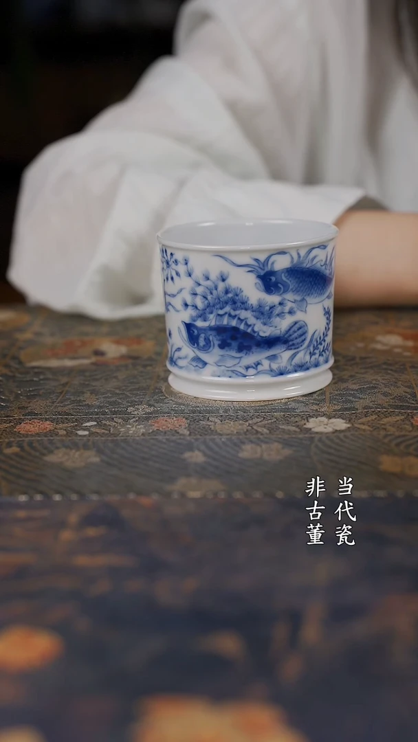 望月怀古鱼藻直口杯