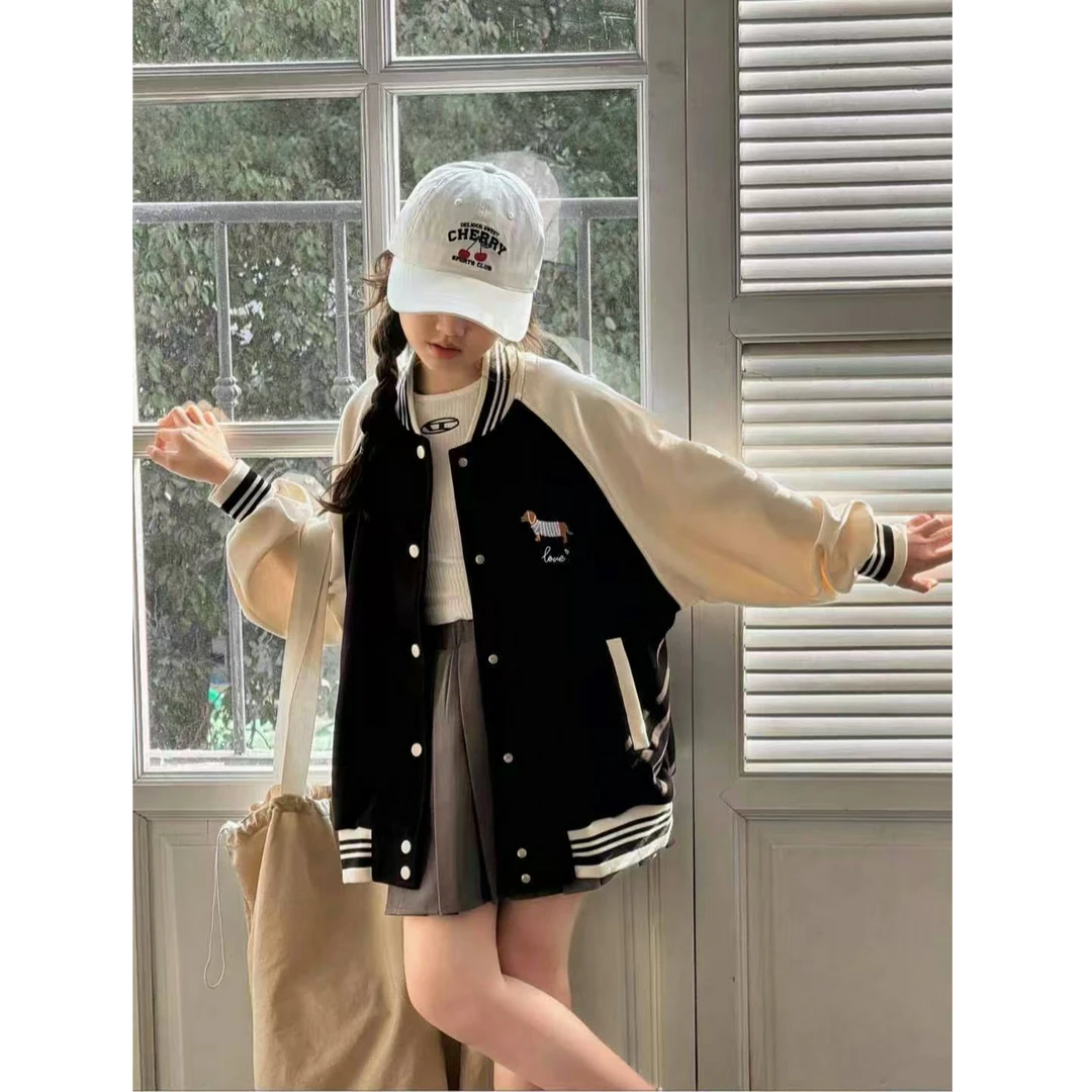 2025春『腊肠狗』儿童韩版刺绣棒球服腊肠狗韩版夹克外套8267