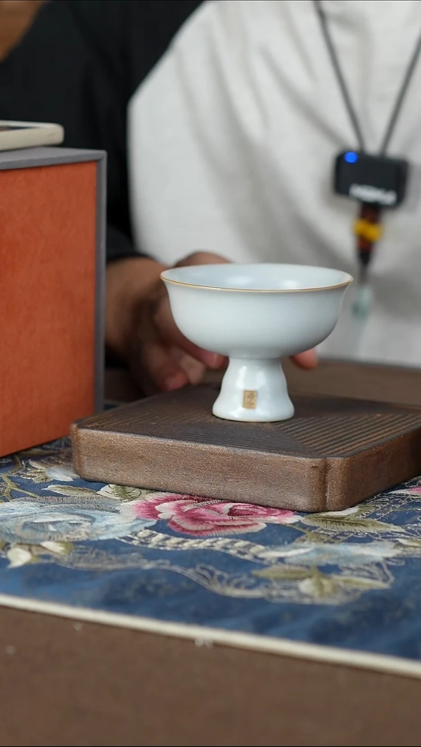 【月白】【汝窑西泠高足斗笠杯】