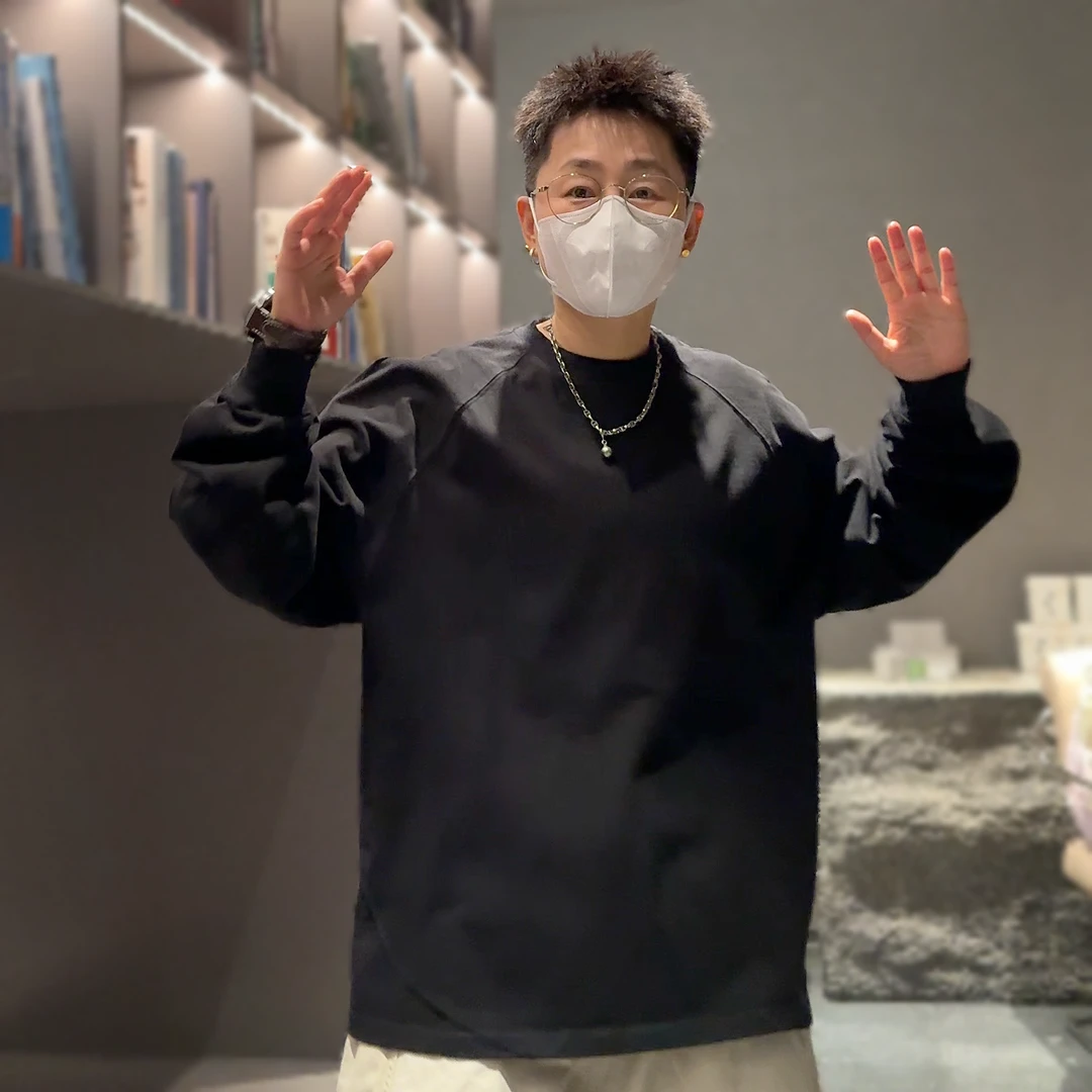 痞帅慵懒风男装卫衣长袖爆款秋季T恤休闲套头衫纯色打底男女同款