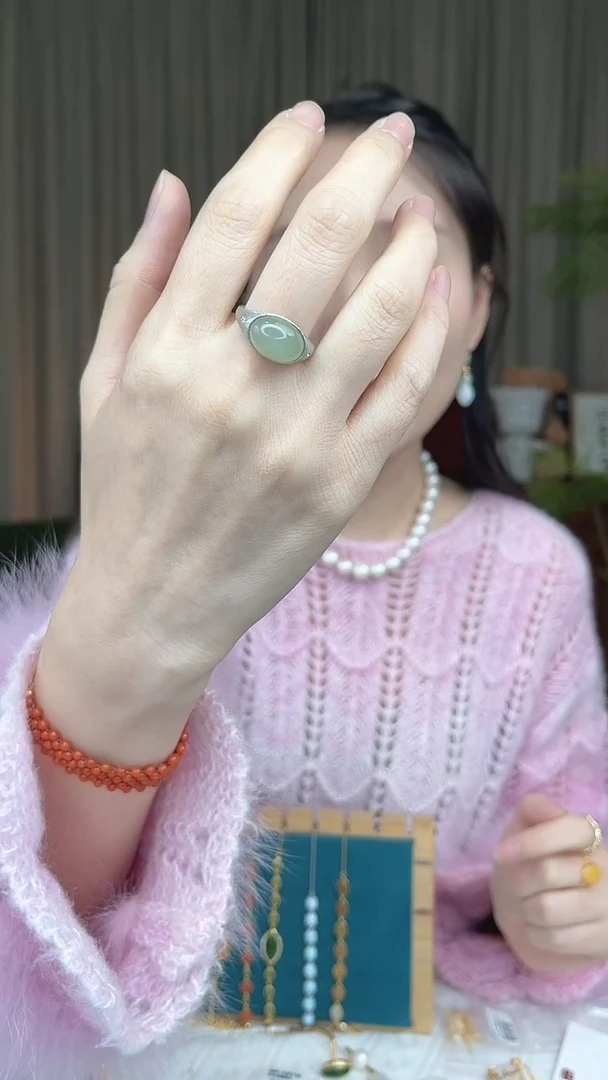 银S925镶嵌戒指和田玉（糖玉）和田玉拉丝戒指之