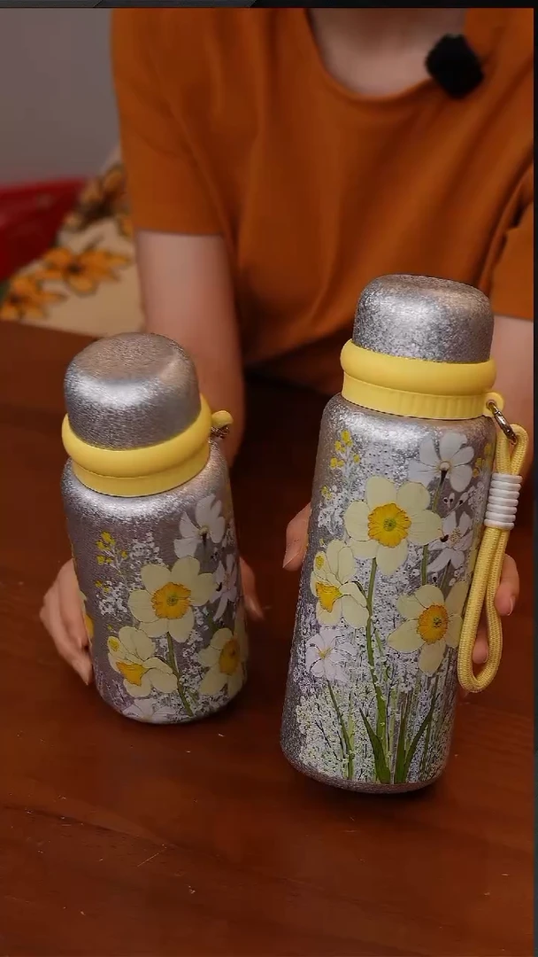 陶39-繁花焖茶杯800ml+500ml组合黄色