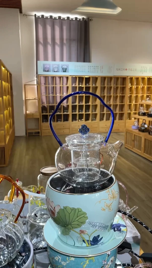 手工艺品玻璃金狮通运壶蓝把蒸煮素面