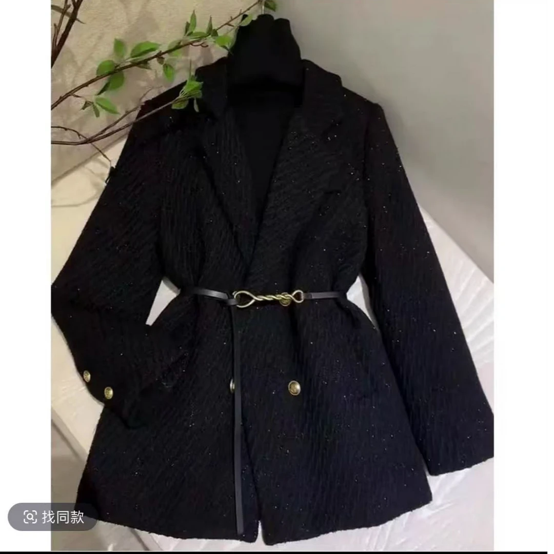 2025年春款中长款小香风西装外套黑色经典百搭不过时女装西装精选