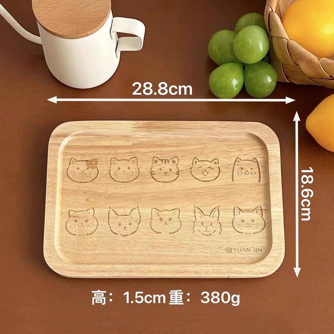 H122 竹木ins卡通风创意可爱元槿托盘大号猫咪