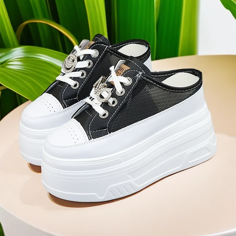 跟高10、12cm女夏季新款网面透气包头内增高百搭小个子休闲拖鞋