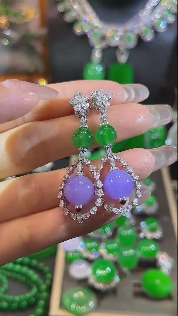 【闪购商品】翡翠耳坠18K金镶嵌耳坠