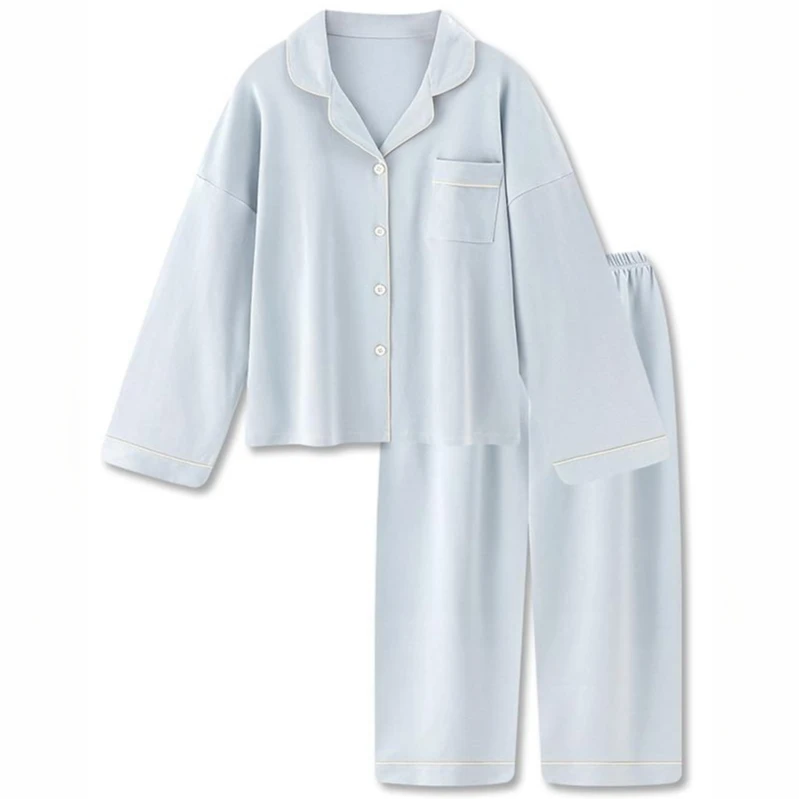 日系简约纯棉薄款睡衣女春秋2025年新款可外穿长袖情侣家居服套装