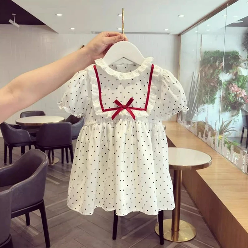 女宝宝雪纺波点甜妹子洋气泡泡袖连衣裙超好看的短袖裙子周岁礼物