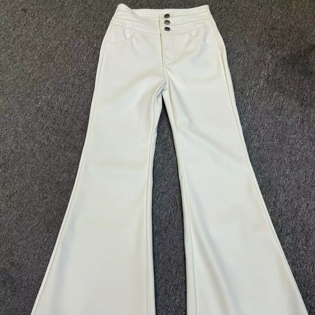 秋冬三扣高腰显瘦修身休闲皮裤百搭时气质