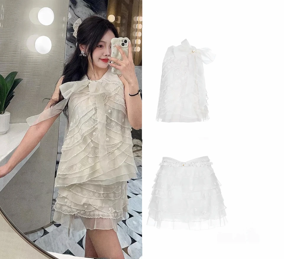 姐魅定制 《LFM绣珠满园》满珠绣珠欧根纱蝴蝶结无袖上衣