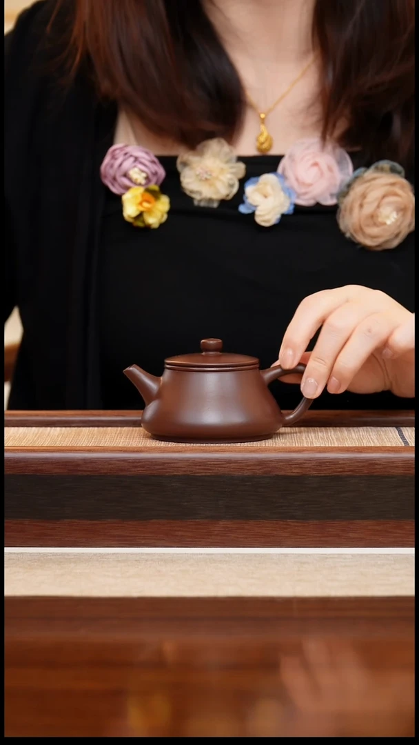 紫泥平盖石瓢130cc宜兴手工紫砂壶