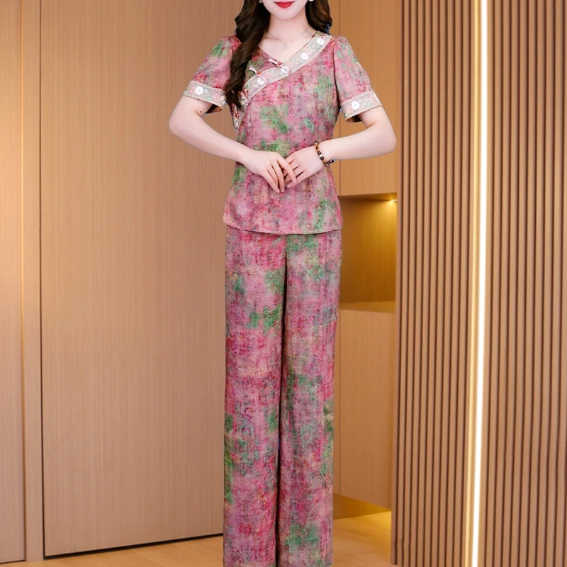 拉夏贝尔轻奢小众高级感中式套装女2025夏季贵夫人洋气减龄喜婆婆