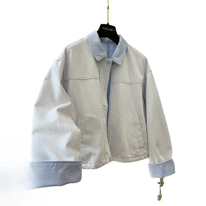 法芬图高级感韩系休闲牛仔外套女春秋季出游独特漂亮翻领夹时尚