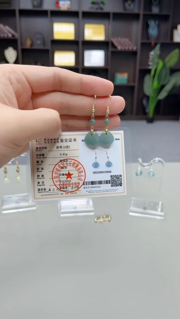 银S925镶嵌翡翠耳饰328000