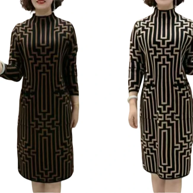 秋冬款时尚百搭气质宽松针织裙..女士洋气中长裙半高领裙