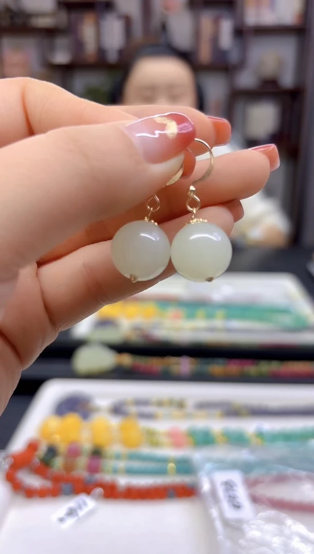 【闪购商品】和田玉（白玉）耳饰14K金镶嵌E673