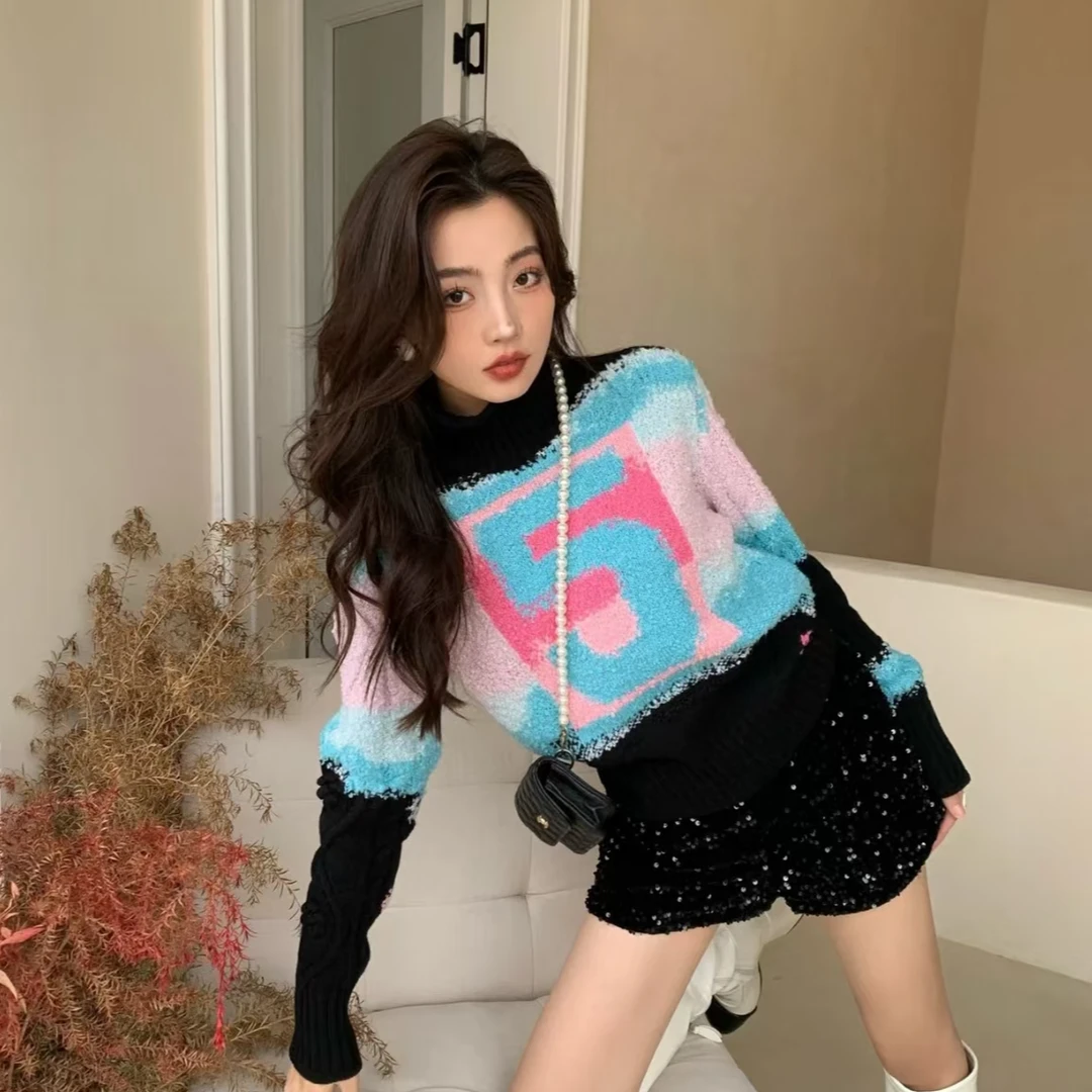 全新未使用 Chanel/香奈儿 高领图案针织毛衣/38