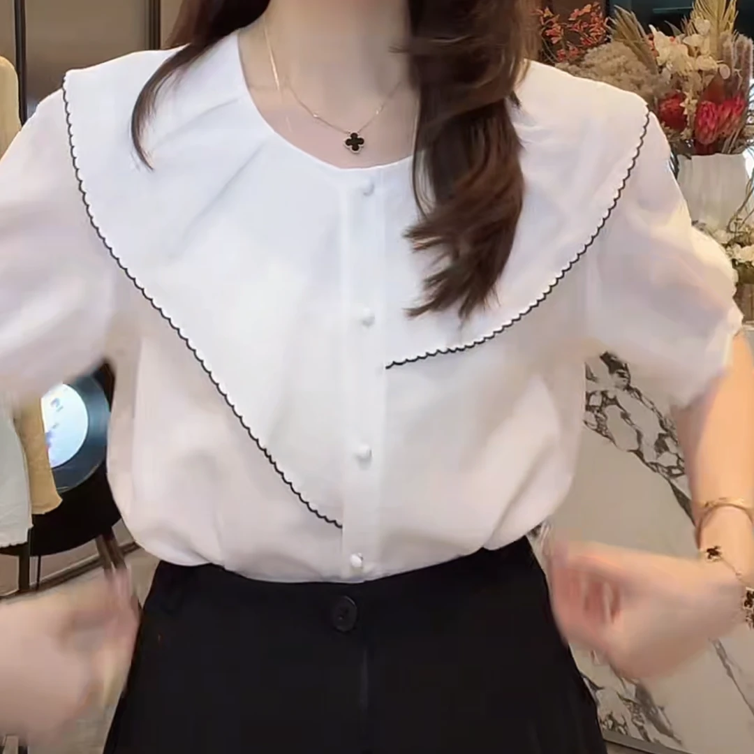 设计感时尚气质显瘦简约衬衣小衫女2025夏季新款小众百搭通勤上衣