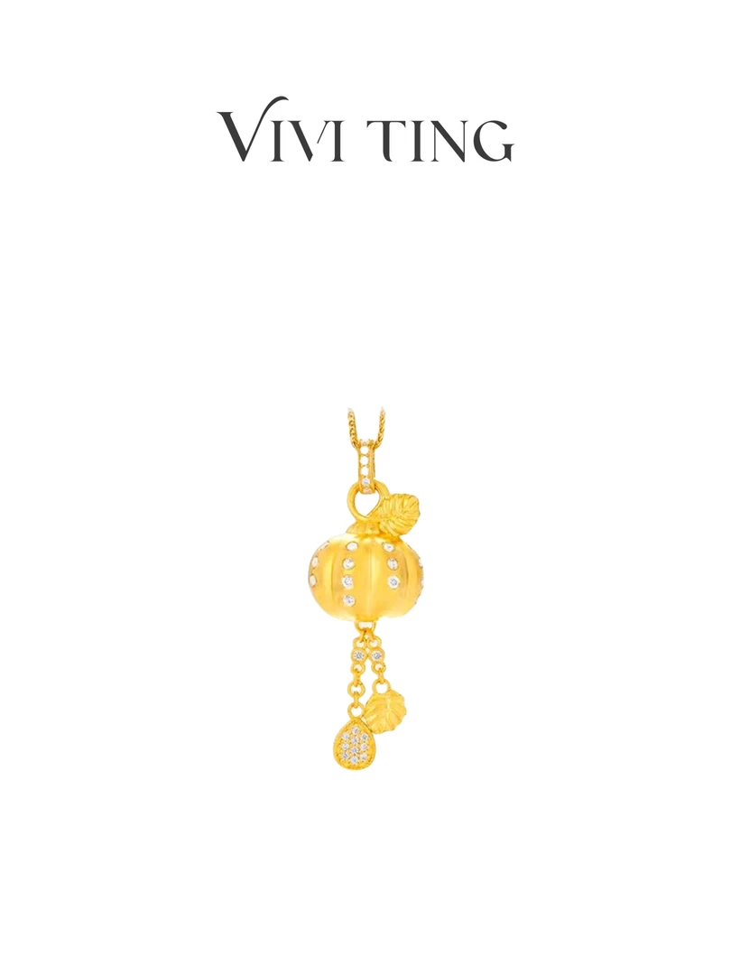 非金属铅玻璃吊坠 【VIVI·TING】婷姐推荐金色南瓜吊坠镶钻挂坠项链