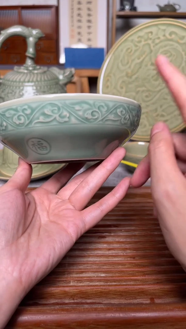 瓷器6英寸福字蒸碗1个  微瑕