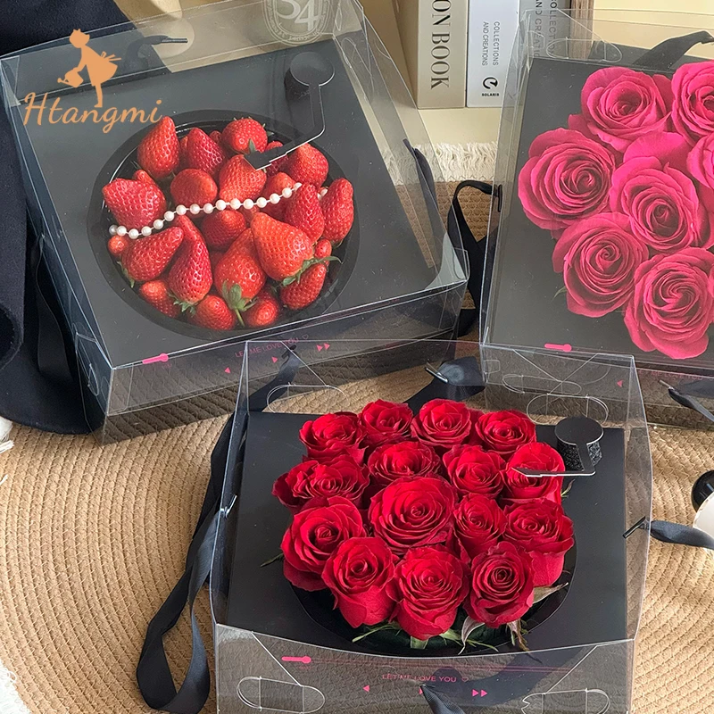 【汉唐美】情人节魔幻手提盒PVC透明高档防水鲜花手提盒水果花盒