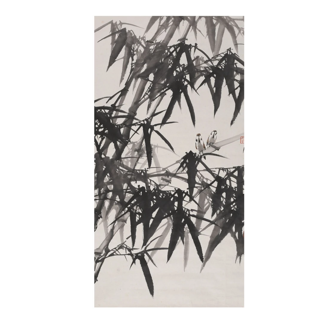 LOT.001 佚名 竹雀 纸本镜片 91*51cm 316