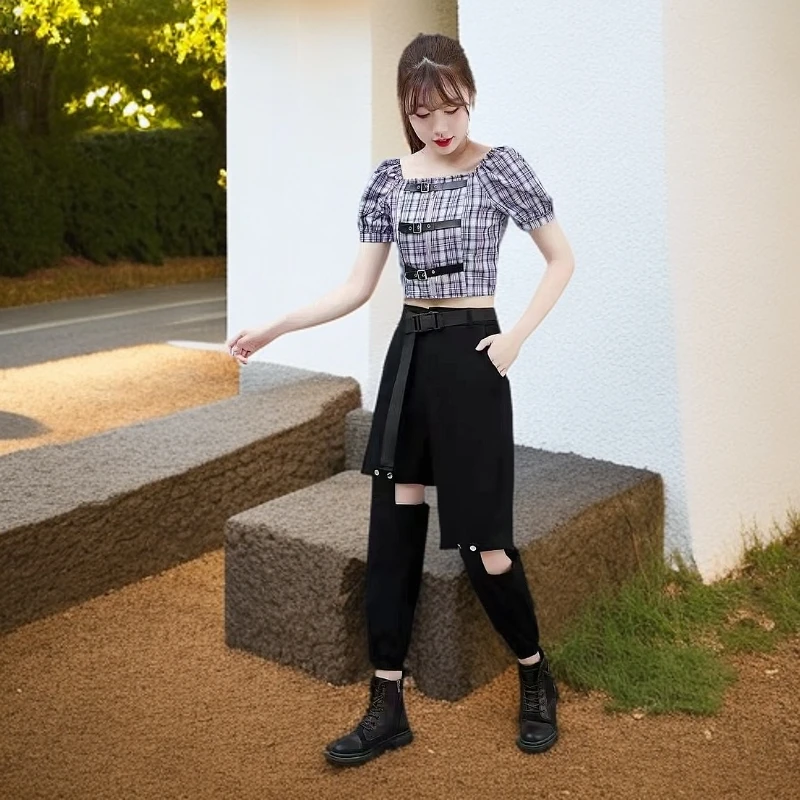 【飞燕】8655时尚职业风夏季学院风工装裤衬衫套装减龄辣妹洋气穿搭