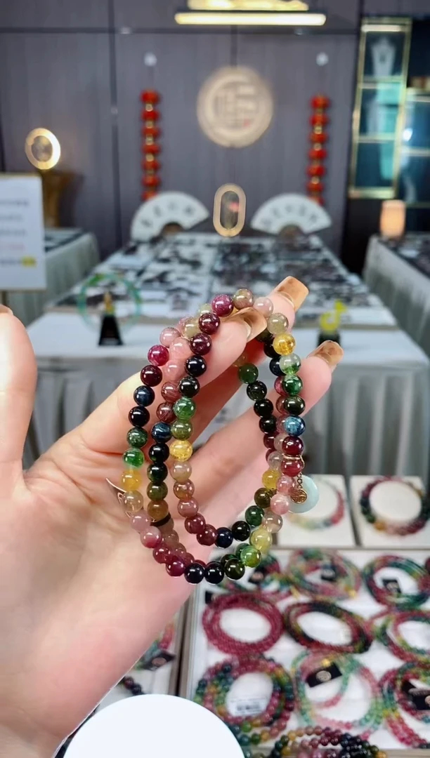 未镶嵌老矿碧玺色标三圈手串6mm+碧玺dan多样性发货一条