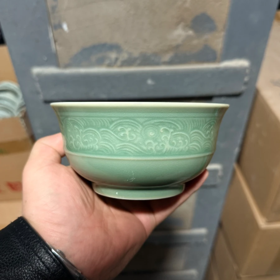 耀州窑二级瑕疵5.5英寸海浪碗1只 14cm