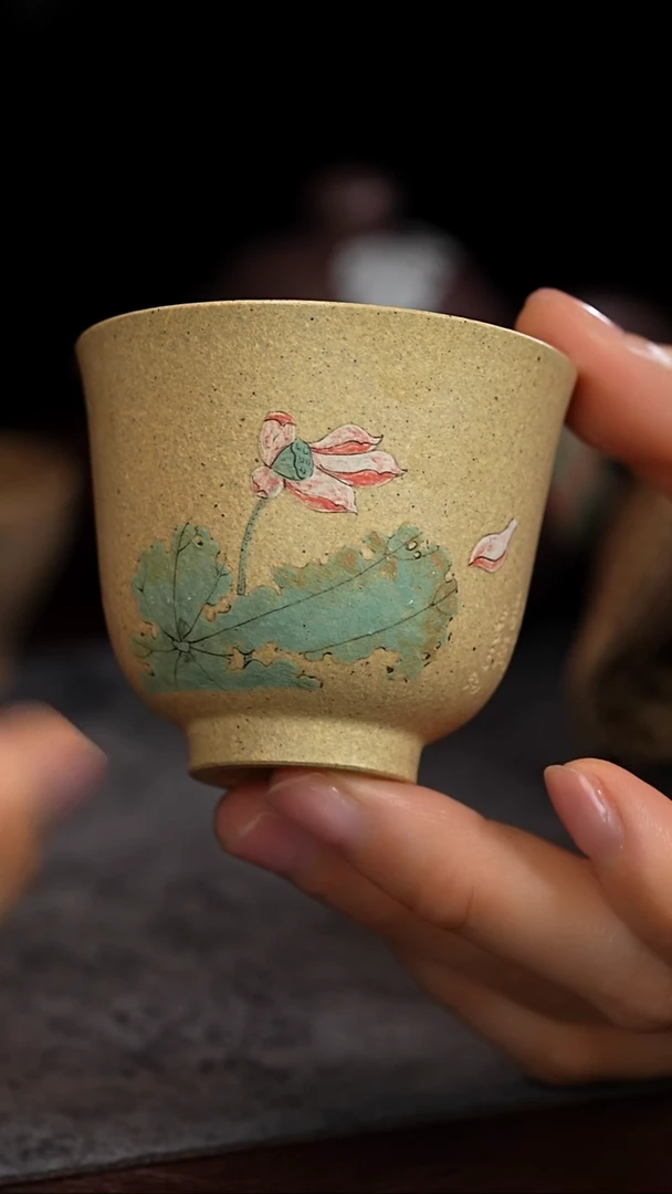 【闪购商品】紫砂茶杯铃铛杯 段泥 泥绘荷花