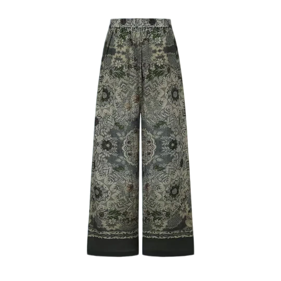 INTO THE EAST 亚麻复古印花直筒裤