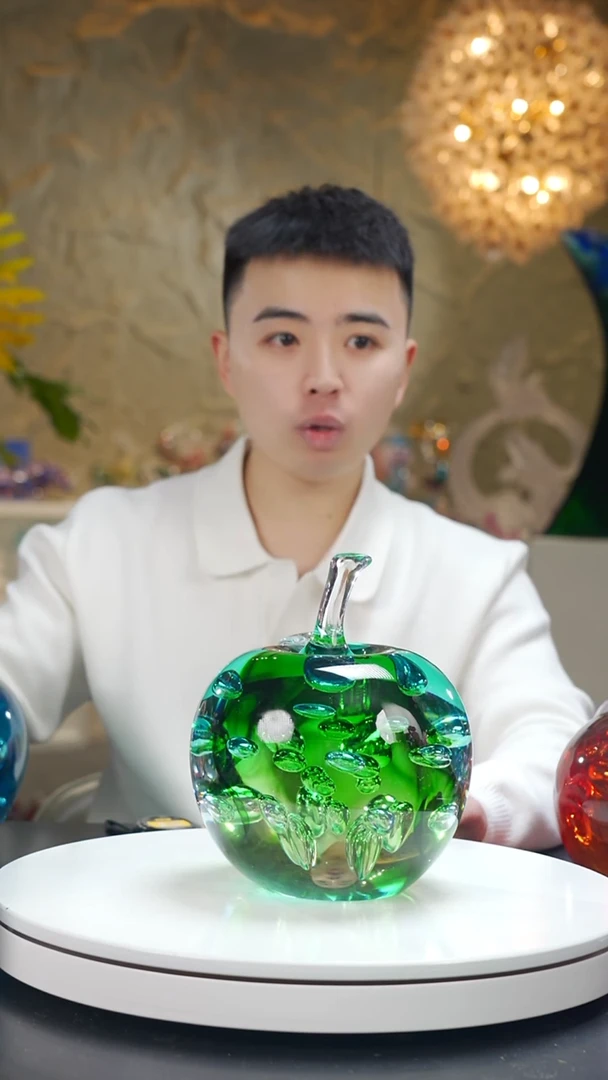 手工艺品琉璃宝石蓝绿苹果摆件