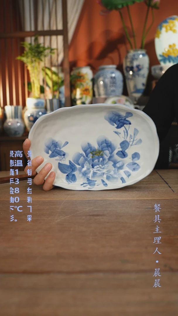 瓷片【简家甄选】景德镇设计师釉下手绘陶瓷餐具