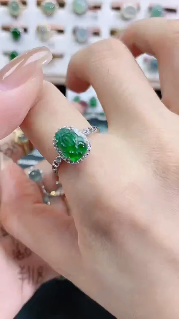 银S925镶嵌戒指翡翠天然翡翠