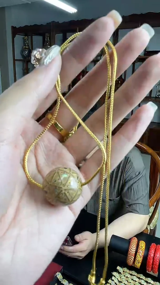 非遗手工犀皮漆金银错单珠米色加链子